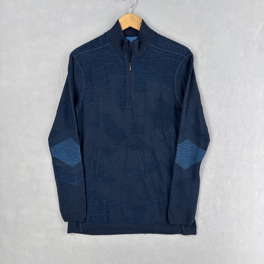 Smartwool Pullover Mens Large Blue Intraknit 200 1/4 Zip Thermal Base Layer